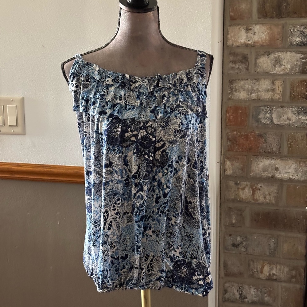 Van Heusen Blue Multi-Pattern Ruffle Neck Camisole